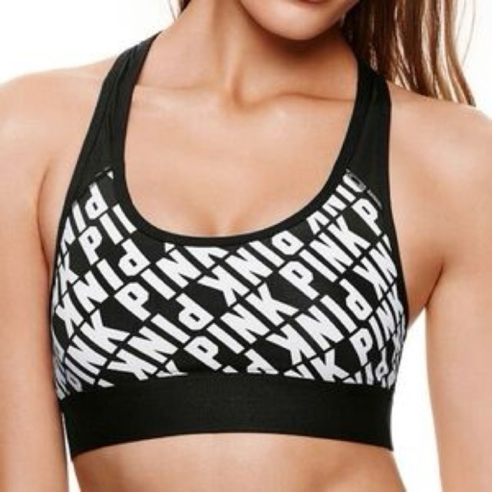 PINK Victoria's Secret Black and White Logo Sports Bra